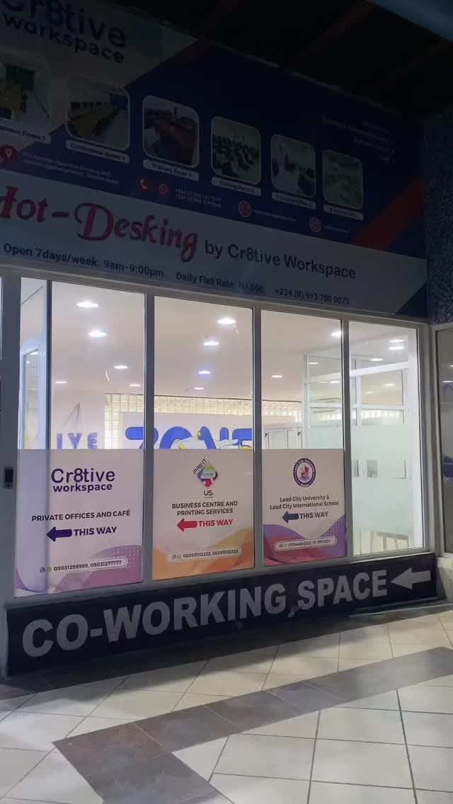 Shopfront of Hot-Desking by Cr8tive Workspace at Shop D22 with a Co-working Space sign